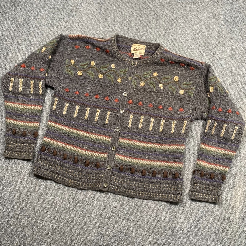 Woolrich Sweater Womens Medium Ash Gray Wool Cotton Blend Button 7085 Oxford Mix